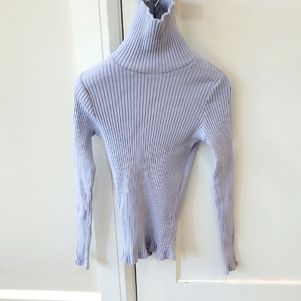 Zara Light Blue Ribbed Turtleneck Sweater